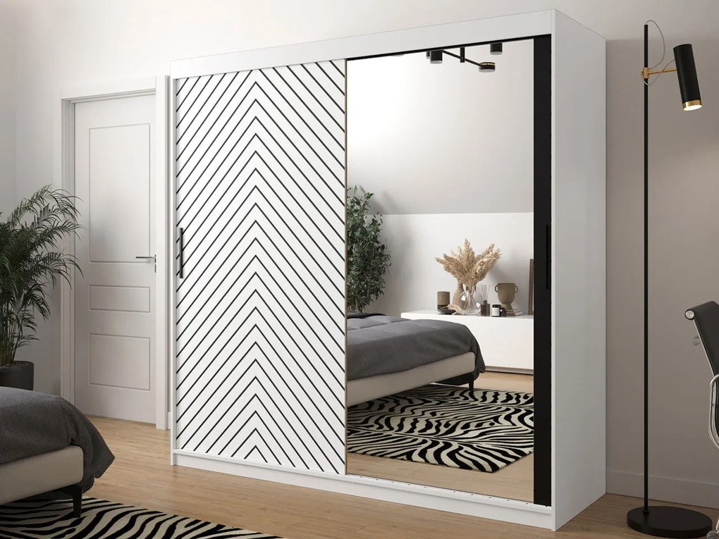 Ντουλάπα συρόμενη Jodelka με καθρέφτη-Leuko-Mauro-Μήκος: 200 εκ.