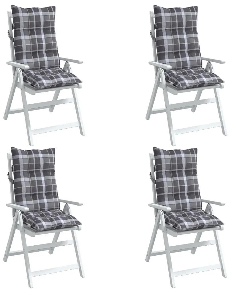 Μαξιλάρια Καρέκλας με Ψηλή Πλάτη 4 τεμ. Γκρι Καρό Ύφασμα Oxford - Πολύχρωμο