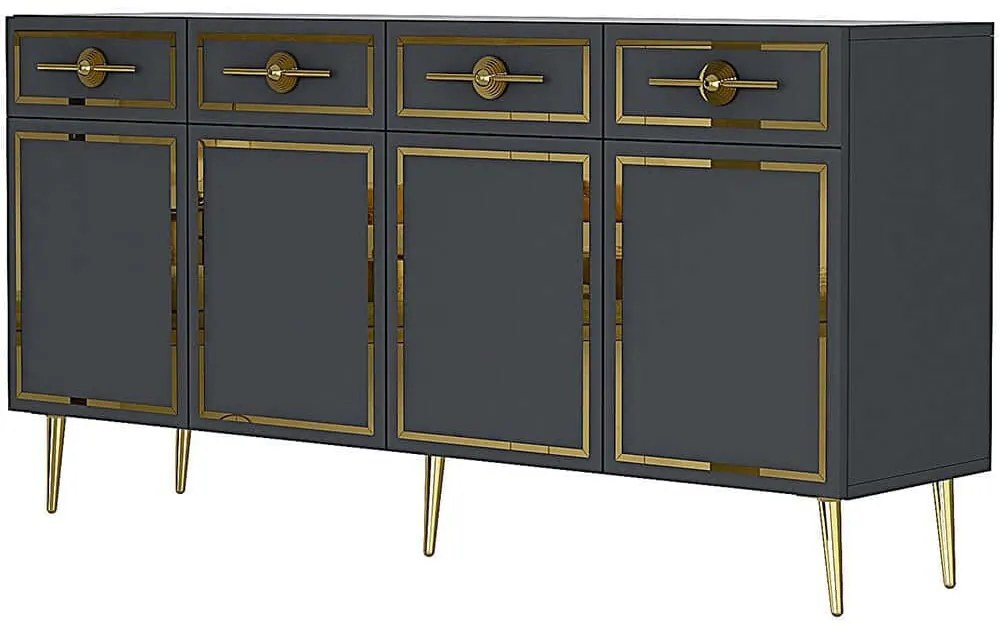 Μπουφές Belly 475OLV3117 150x35x75cm Anthracite-Gold Μοριοσανίδα, Μελαμίνη