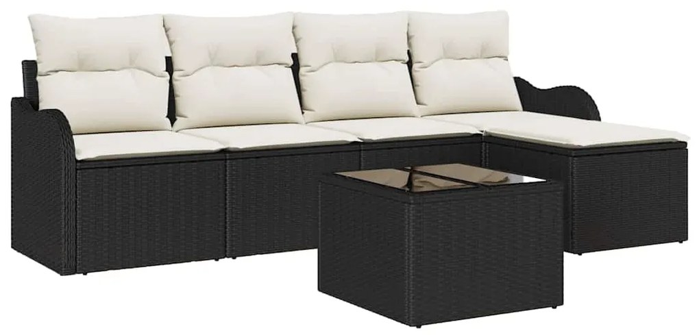 vidaXL Σετ Καναπέ Κήπου με μαξιλάρι 6 pcs Μαύρο Πολυ ράταν