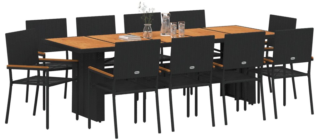 vidaXL 11 Τεμαχίων Σετ Κήπου Για Γεύματα Μαύρο Πολυ Ράτανα