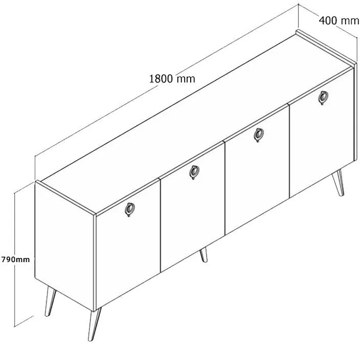 Μπουφές Jeslie μελαμίνης oak-ανθρακί 180x40x79εκ 180x40x79 εκ.