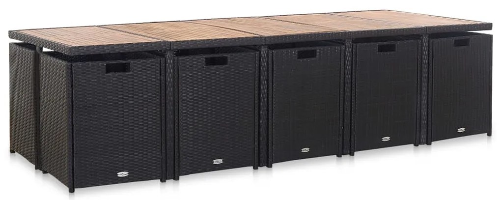 vidaXL Σετ Τραπεζαρίας Εξ. Χώρου 15 τεμ. Μαύρο Συνθ. Ρατάν + Μαξιλάρια