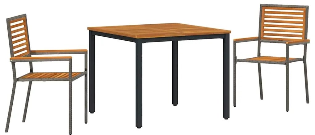 vidaXL Σέτ φαγητού για κήπο 3 pcs Γκρι 90 x 90 x 75 cm συνθετικό ρατάν