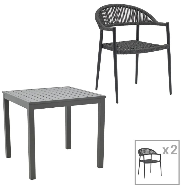 Intrahome Τραπεζαρία Kliton-Freiburg σετ 3τεμ Intrahome αλουμίνιο σε ανθρακί απόχρωση 80x80x74εκ | SKU: INTRAPA-311111950
