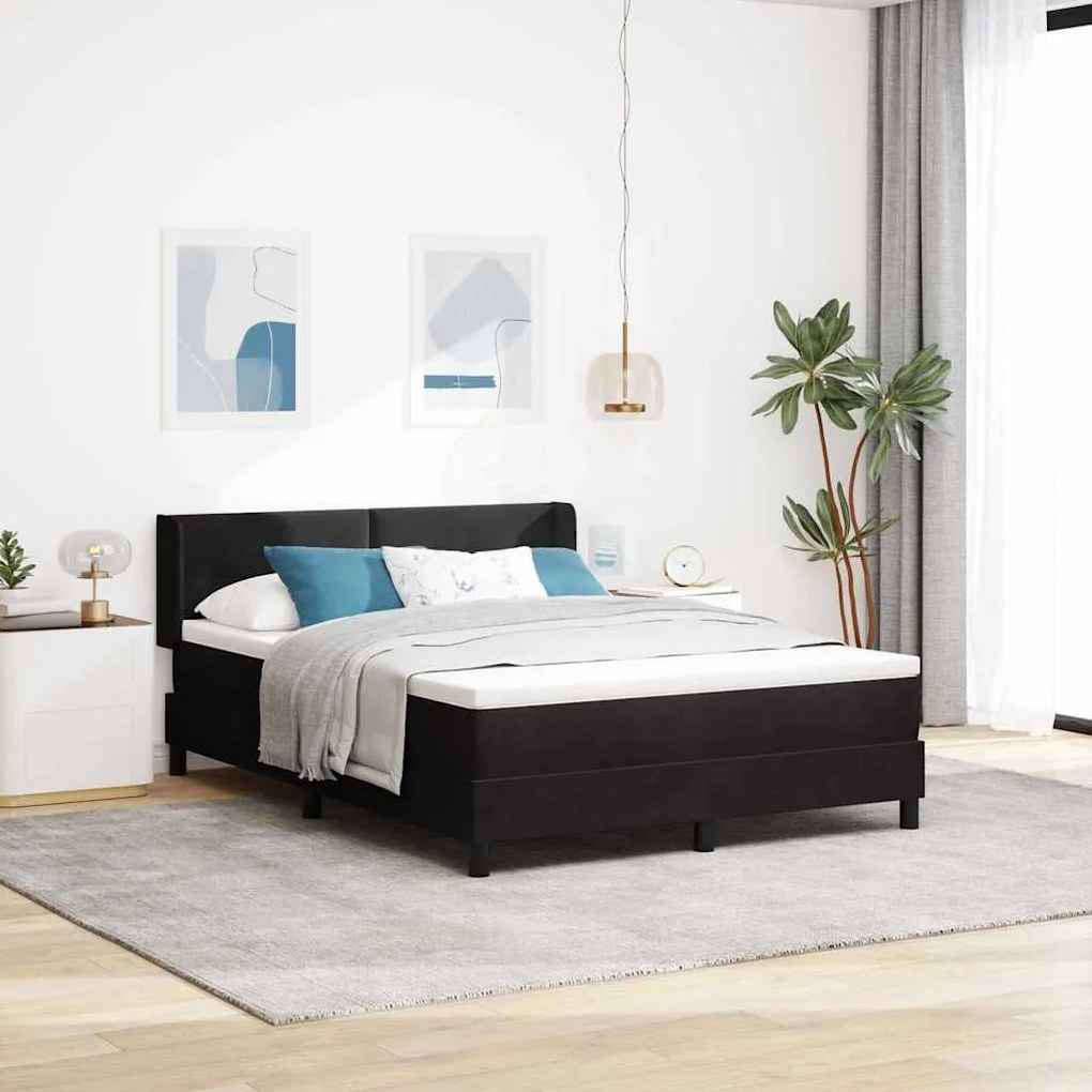Κρεβάτι Box Spring με Ματράκι μαύρο 140x200 εκ. Βελούδο