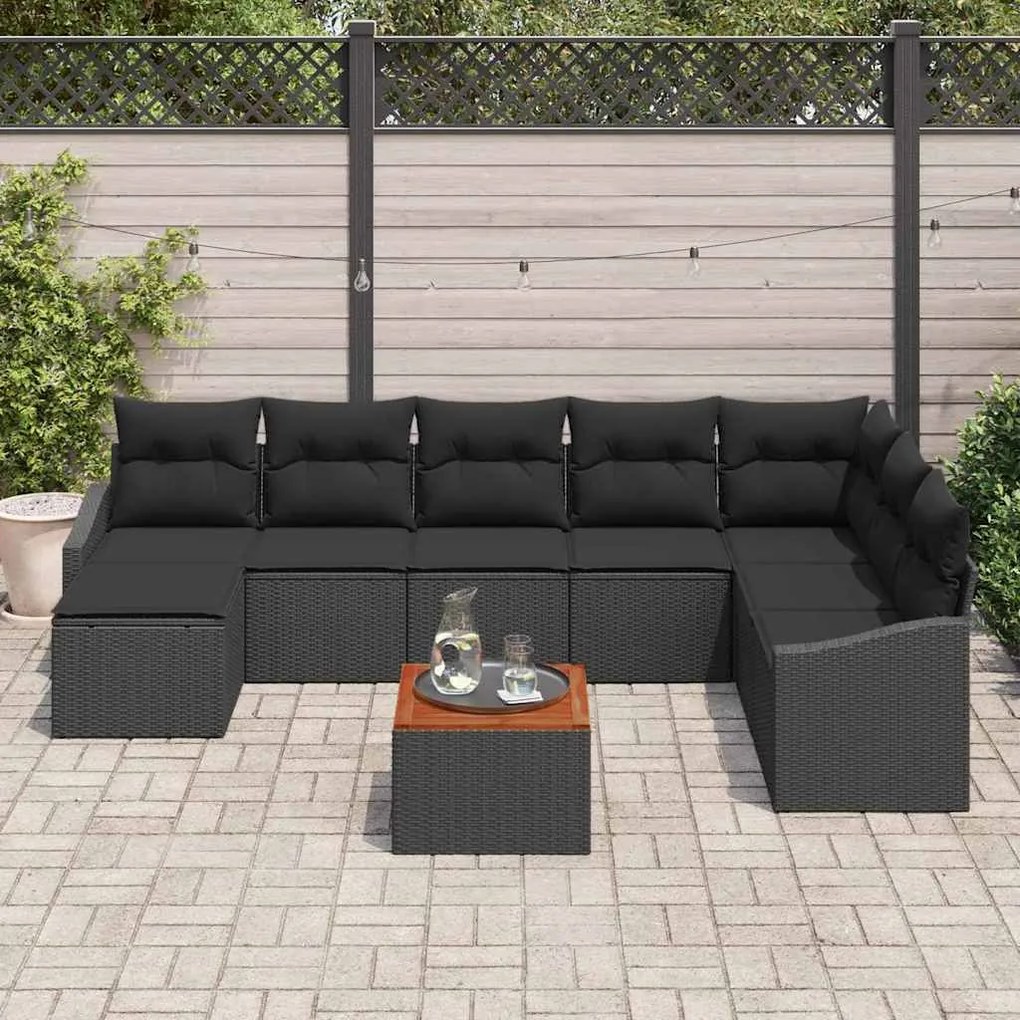 vidaXL Σετ Καναπέ Κήπου με μαξιλάρι 9 pcs Μαύρο Πολυ ράταν