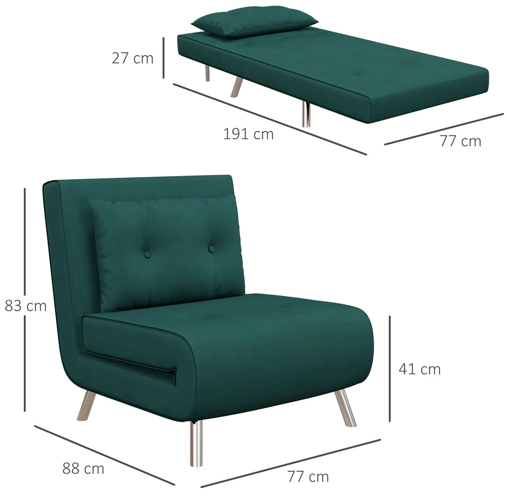 HOMCOM Πολυθρόνα Ανάκλισης με Λειτουργία Ύπνου, Πολυθρόνα-Κρεβάτι, Κουμπωτό, Όψη Λινού, 77 εκ. x 88 εκ. x 83 εκ., Πράσινο