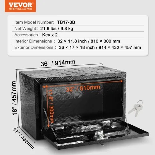 VEVOR Underbody Aluminum Truck Tool Box 36&quot; x 17&quot; x 18&quot; Trailer RV Tool Storage