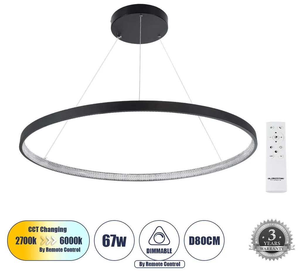 DIAMOND 61520 Κρεμαστό Φωτιστικό Δαχτυλίδι-Κύκλος LED CCT 67W 7504lm 360° AC 220-240V -