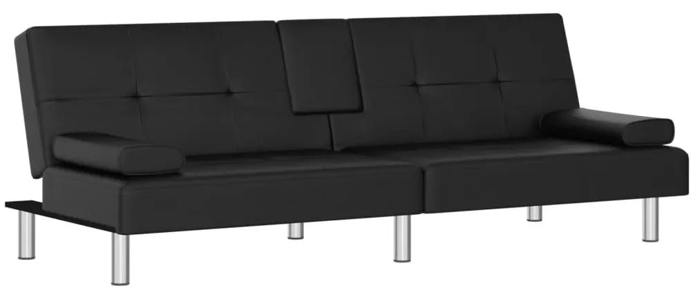 vidaXL Καναπές Κρεβάτι με Ποτηροθήκες Μαύρος από Συνθετικό Δέρμα