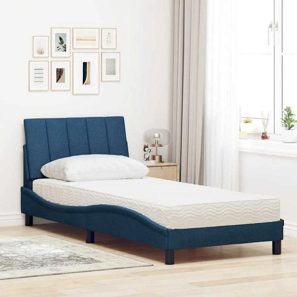 vidaXL Κρεβάτι με Στρώμα Μπλε 90x190 εκ.Υφασμάτινο