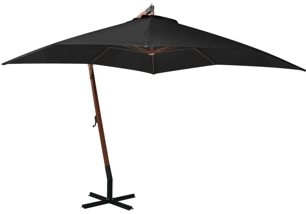 Ομπρέλα Κρεμαστή με Ιστό Μαύρη 3 x 3 μ. Μασίφ Ξύλο Ελάτης
