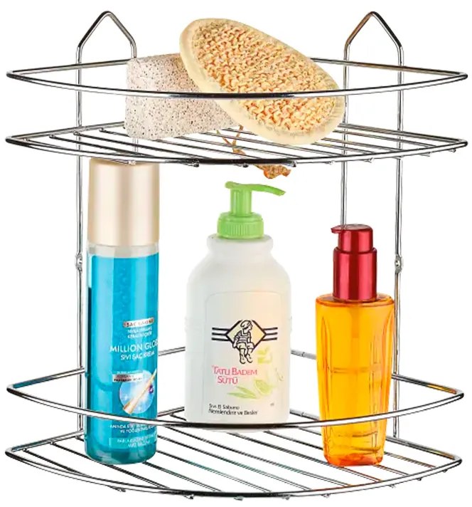 Ραφιέρα μπάνιου γωνιακή Perilla μεταλλική χρώμα ασημί 20x20x28εκ.