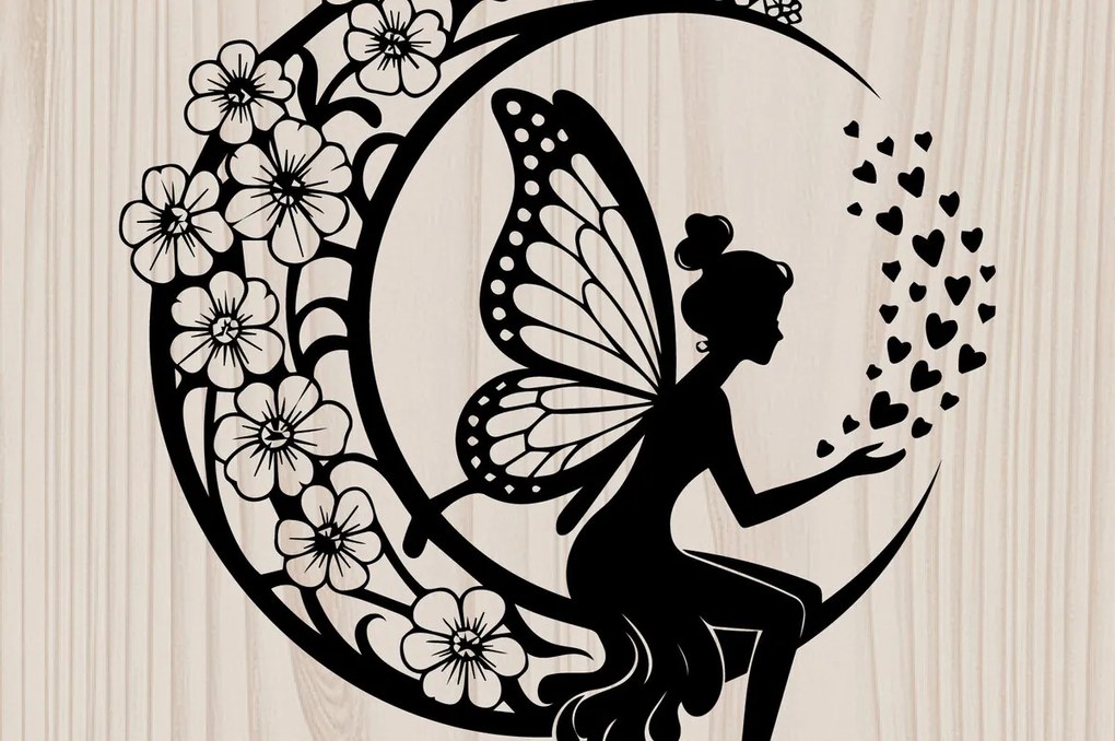 Intra απο ξύλο plywood  Χρώμα wenge 3mm-4mm πάχος - Fairy on Crescent Moon , Αποκοπή υ Δίασταση 20x20 cm INTRAFABR-87774589