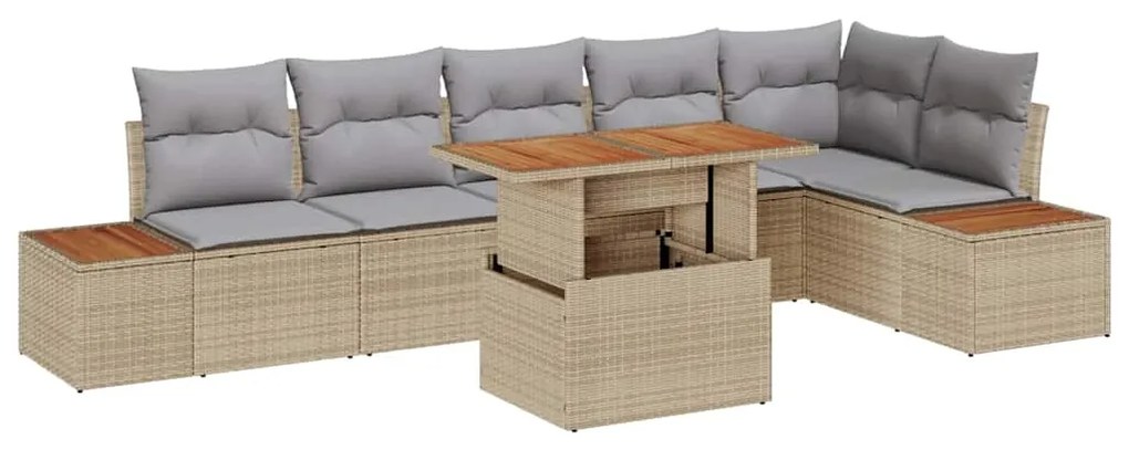 vidaXL Σέτ φαγητού για κήπο με μαξιλάρι 7 pcs Μπεζ και Γκρι