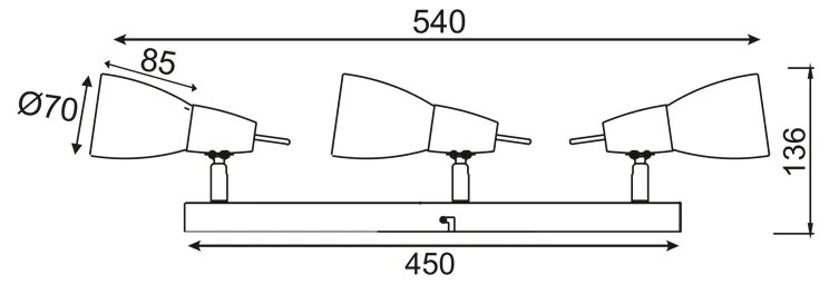 ΣΠΟΤ ΙΙΙ ΜΠΑΡΑ ΓΥΑΛΙ ΜΠΡΟΝΖΕ 3Χ40W E14 KAMET - 21W - 50W - MC542GAB3