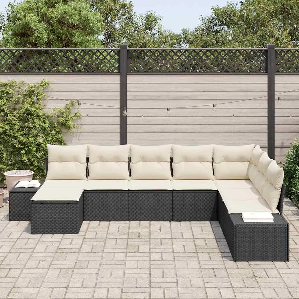 vidaXL Σετ Καναπέ Κήπου 8 pcs Μαύρο και κρεμ 319 x 209 x 85 εκ.