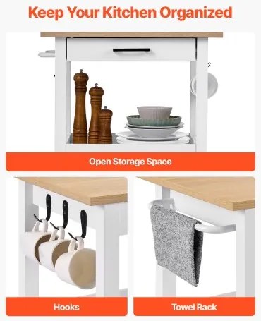 VEVOR 45x59cm Kitchen Island Cart Rolling Storage Table with Single Door Cabinet