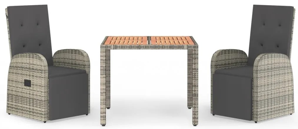 vidaXL Σετ Τραπεζαρίας Κήπου 3 τεμ. Γκρι Συνθ. Ρατάν με Μαξιλάρια