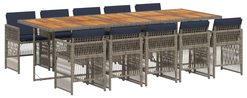 vidaXL Σετ Τραπεζαρίας Κήπου 11 Τεμαχίων Γκρι Συνθ. Ρατάν με Μαξιλάρια