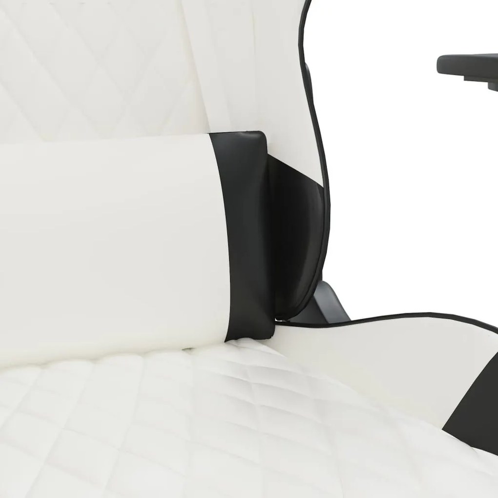 Καρέκλα Gaming Μασάζ Υποπόδιο Λευκό &amp; Μαύρο από Συνθετικό Δέρμα - Μαύρο