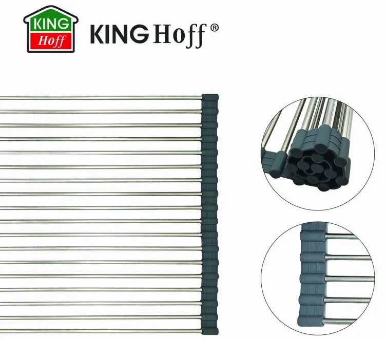Στεγνωτήριο Kinghoff KH 1903, 45x32 cm, Ανθεκτικό στη διάβρωση, Ακμές σιλικόνης, Αντιολισθητικό, Πτυσσόμενο, Inox/γκρι