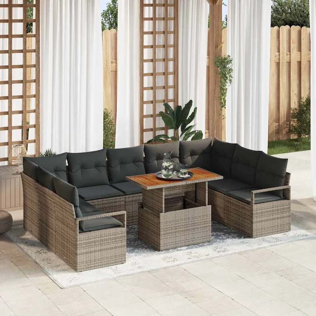 vidaXL Σετ Καναπέ Κήπου με μαξιλάρι 10 pcs Γκρι, Καφέ 100 x 55 x 73 εκ