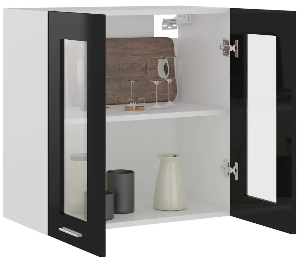 vidaXL Ντουλάπι Κρεμαστό με Τζάμι Γυαλ. Μαύρο 60x31x60 εκ. Μοριοσανίδα