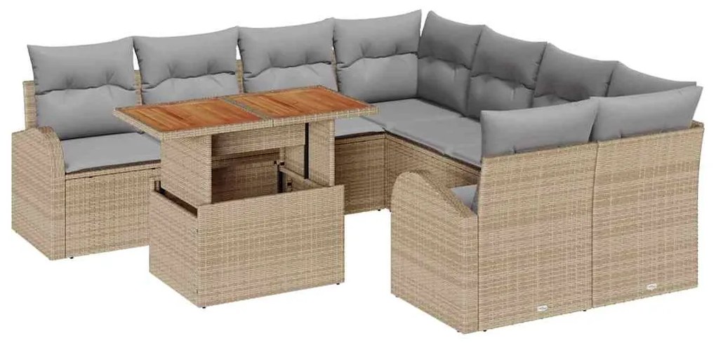 vidaXL Σετ Καναπέ Κήπου με μαξιλάρι 9 pcs μπεζ και ανοιχτό γκρι