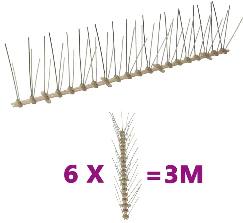 vidaXL Απωθητικές Ακίδες Περιστεριών 5 Σειρών Σετ των 6 3 μ. Πλαστικές