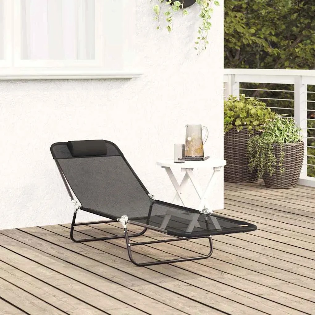 vidaXL Πτυσσόμενη ξαπλώστρα Μαύρο 182 x 55 x 85.5 εκ. Textilene