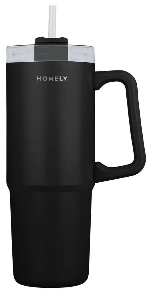 Κούπα Θερμός Με Λαβή &amp; Καλαμάκι 900ml Homely Tumbler Midnight Black 01-34498