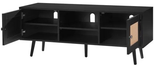 VEVOR Rattan TV Stand, Boho TV Cabinet for 55 inch TV, Mid Century Modern TV Stand, Rattan TV Console with Adjustable Shelfs for  Living Room, Media Room, Black