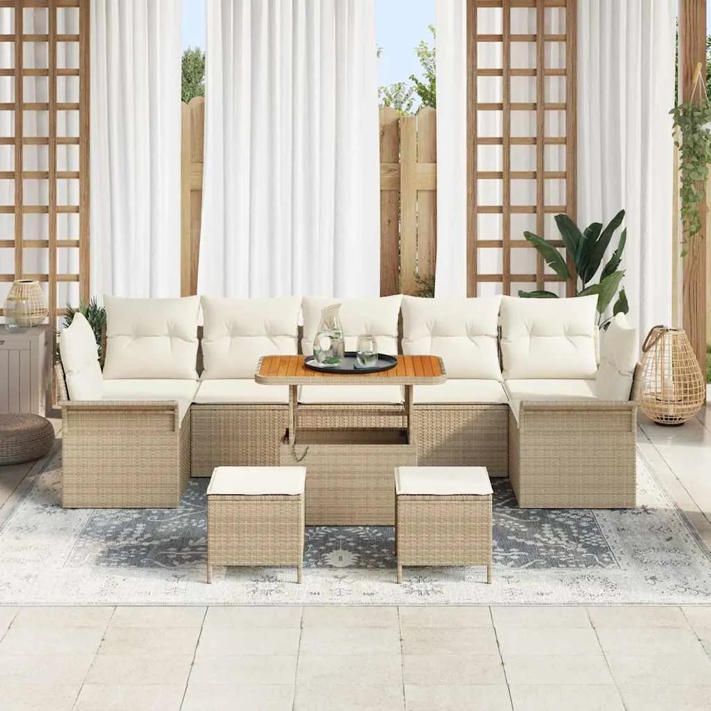 vidaXL Σετ Καναπέ Κήπου με μαξιλάρι 10 pcs Μπεζ, Κρέμα 90 x 55 x 71 cm