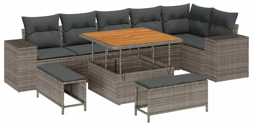 vidaXL Σετ Καναπέ Κήπου 9 pcs Γκρι συνθετικό ρατάν