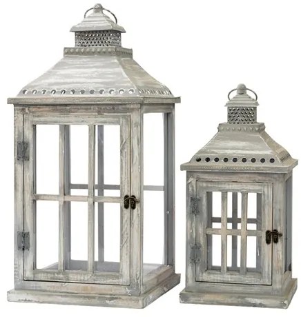 Φανάρι Σετ 2τμχ Ξύλινο Γκρι 28x28x60εκ.-21x21x42,5εκ. Zen Collection 24.17.49789