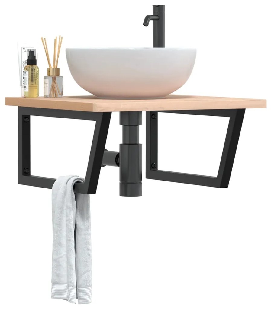 Ράφι Νιπτήρα Τοίχου από Ατσάλι / Μασίφ Ξύλο Οξιάς