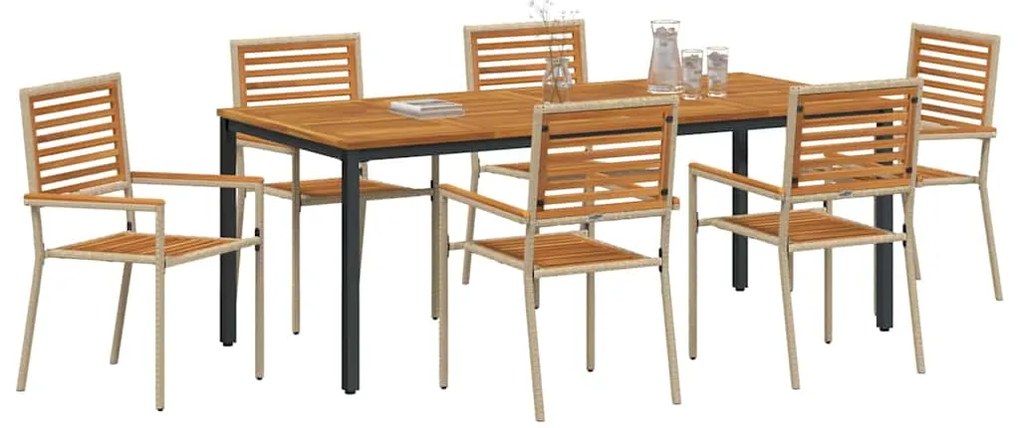 vidaXL Σέτ φαγητού για κήπο 7 pcs Μπεζ και καφέ συνθετικό ρατάν