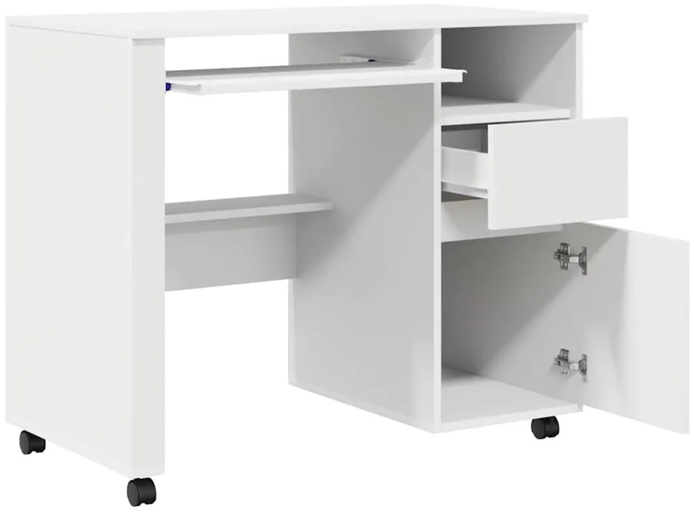 vidaXL Γραφείο με Ρόδες Λευκό 91 x 50 x 77 εκ. Επεξεργασμένο ξύλο