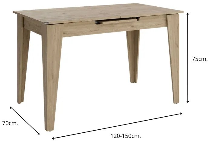 Τραπέζι Trendline Megapap επεκτεινόμενο χρώμα oak 120/150x70x75εκ.