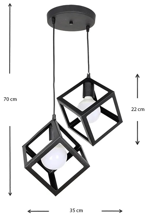 Φωτιστικό οροφής Thora Megapap E27 μεταλλικό δίφωτο χρώμα μαύρο 22x22x70εκ.