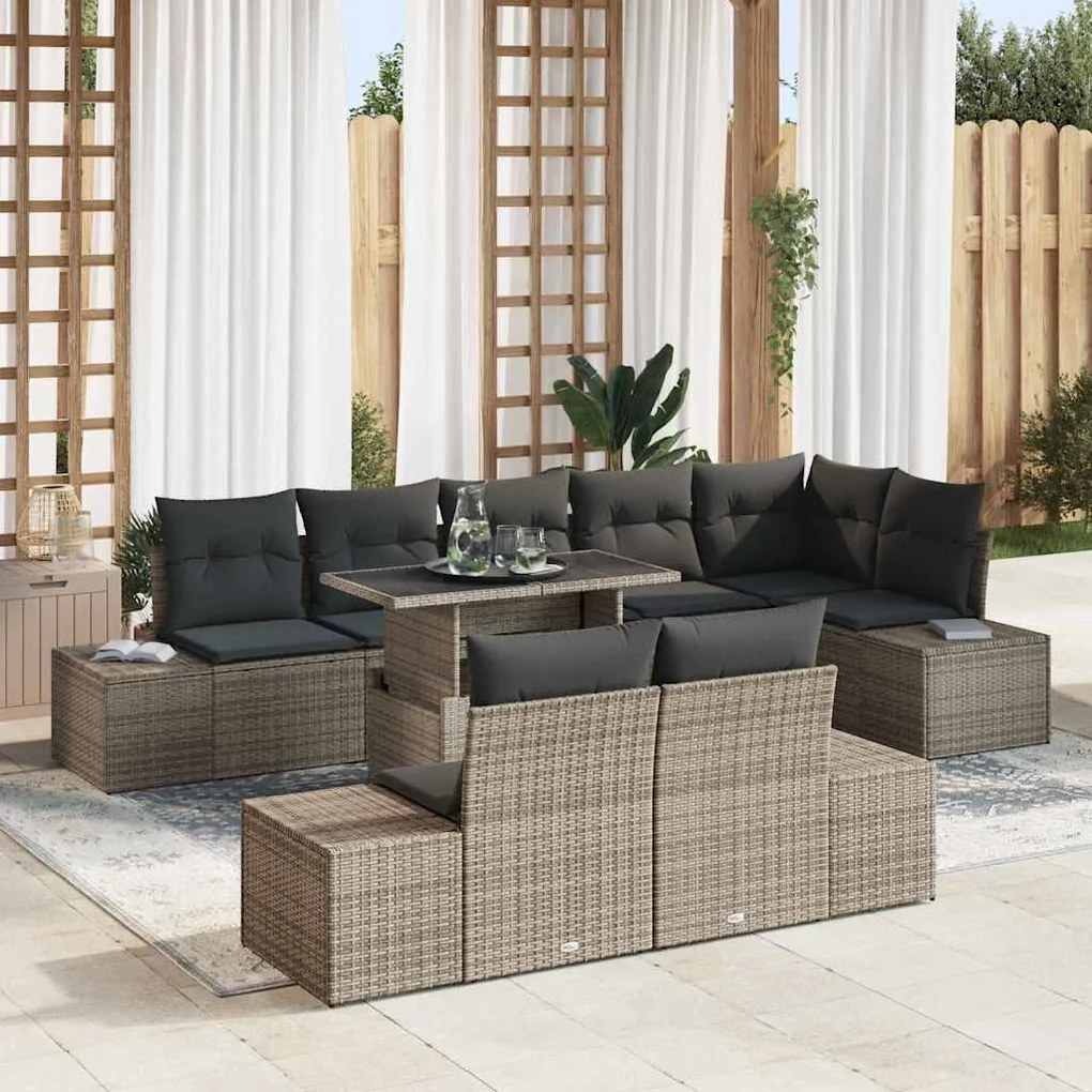 vidaXL Σετ Καναπέ Κήπου με μαξιλάρι 9 pcs Γκρι 100 x 55 x 73 εκ