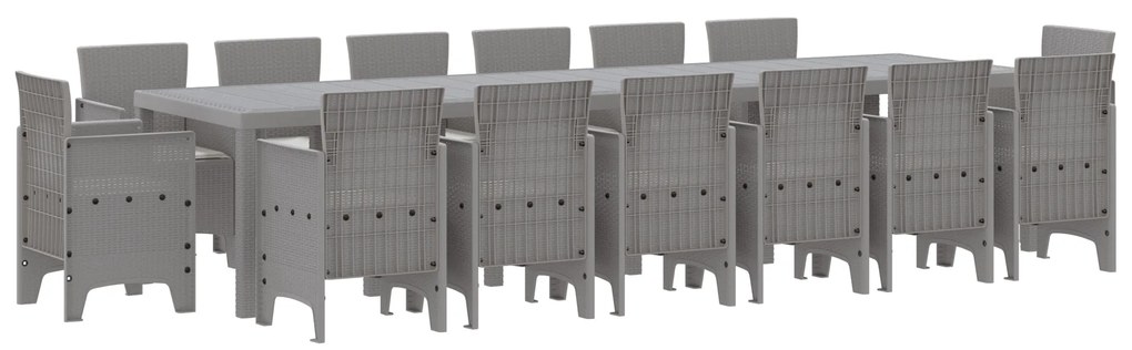 vidaXL Σετ Τραπεζαρίας Κήπου 15 pcs Ανοιχτό γκρι 14 Θέσεων Ρατάν