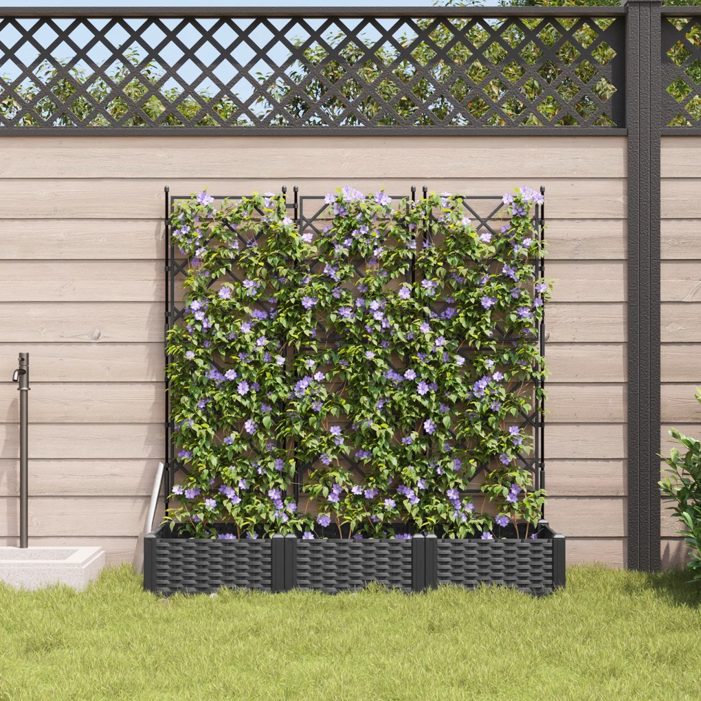 vidaXL Γλάστρα Κήπου με Πλέγμα 3 τεμ Μαύρη 120x40x125.5 εκ.