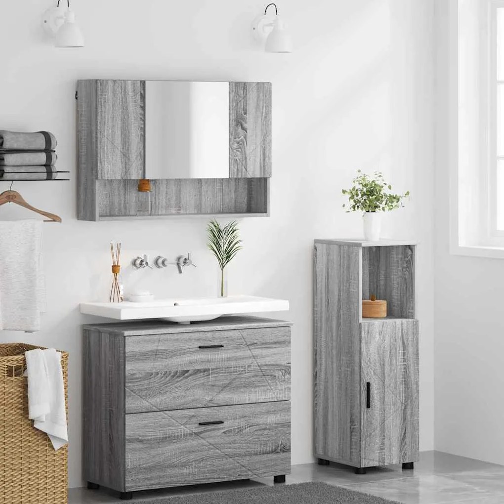 vidaXL Σετ Επίπλων Μπάνιου με ράφι 3 pcs Γκρι sonoma 76,5 x 35 x 64 εκ