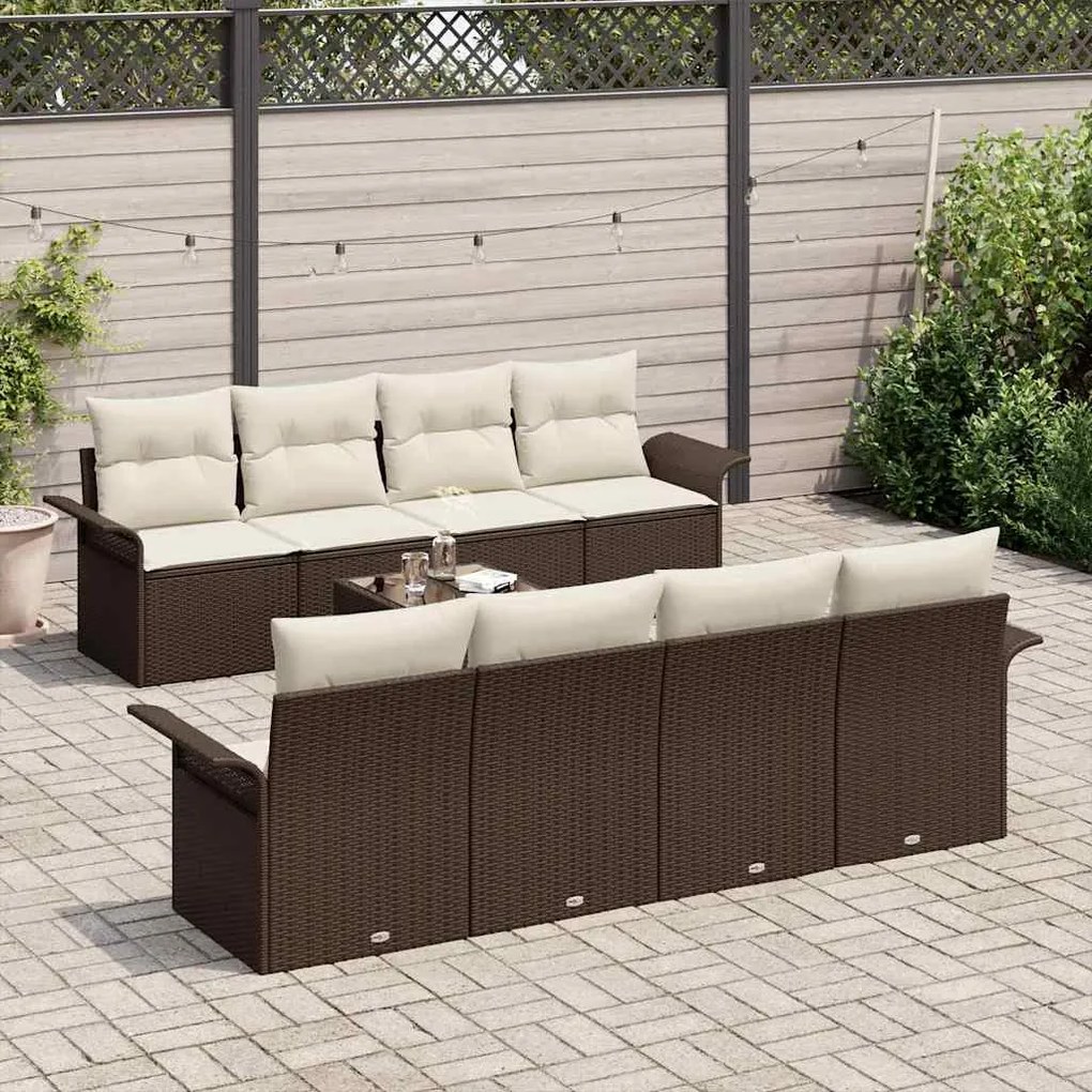 vidaXL Σετ Καναπέ Κήπου με μαξιλάρι 9 pcs Καφέ, Κρέμα 55 x 55 x 37 εκ
