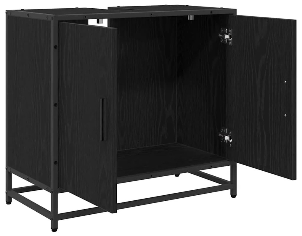 vidaXL Ντουλάπα Νιπτήρα Mπάνιου με πόρτα Μαύρη Οξυά 65 x 33 x 60 εκ