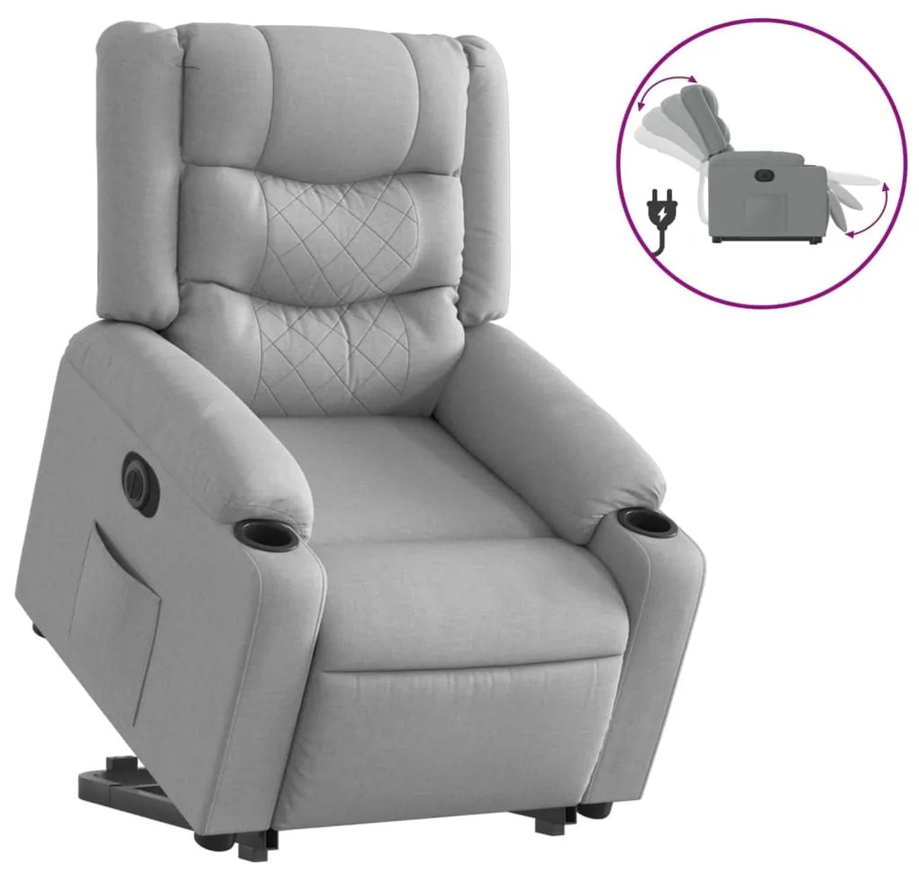 vidaXL Πολυθρόνα Ηλεκ. Ανακλινόμενη Ανύψωση Αν. Γκρι Υφασμάτινη