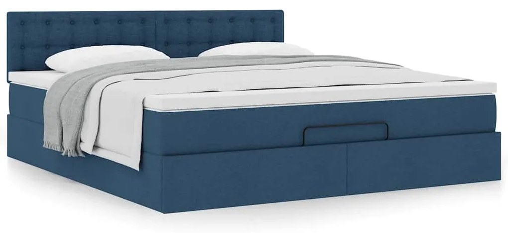 vidaXL Οθωμανικό κρεβάτι με στρώμα μπλε 180x200cm ύφασμα